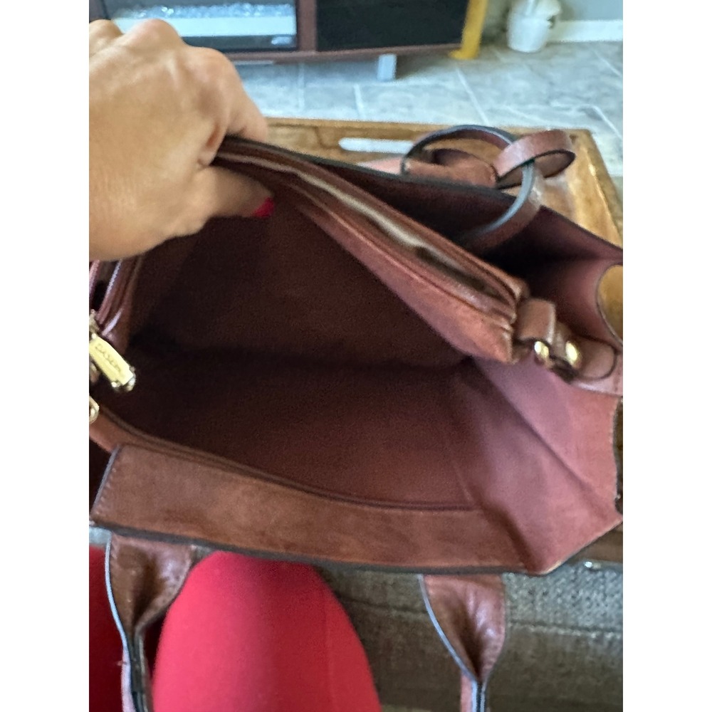Dasein Brown Vegan Leather Studded Tote Bag Satchel with Matching Pouch Gold EUC - Picture 8 of 16